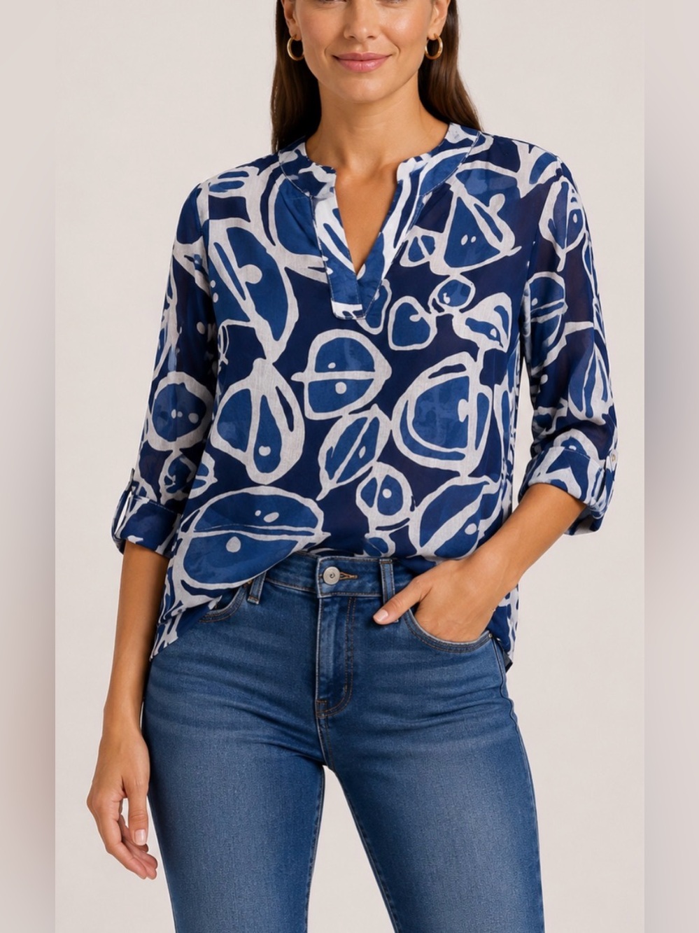 Lafayette 148 New York 3/4 sleeve popover blouse Small/P